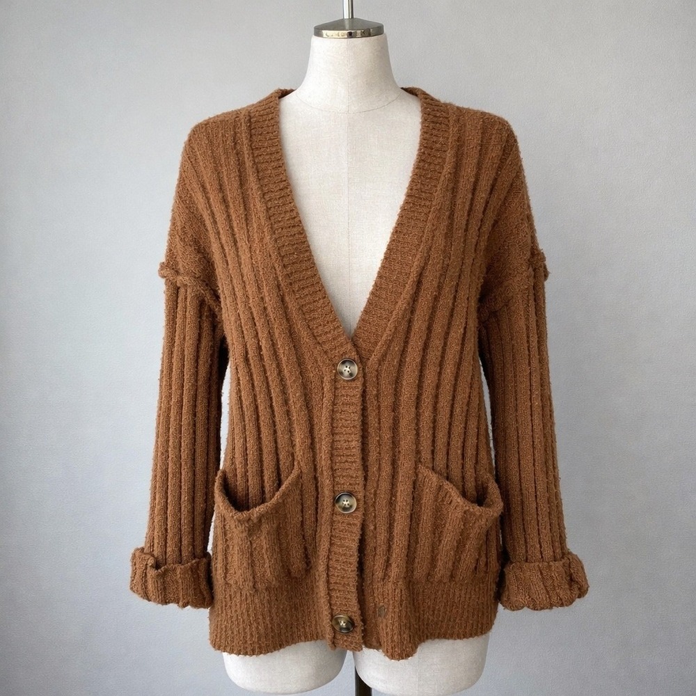 Easel Ribbed Knit Cardigan Chunky Oversized Brown Women's Small NWT Boho